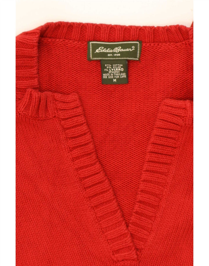 Eddie Bauer Damen-Pullover mit V-Ausschnitt, UK 12, mittelrote Baumwolle