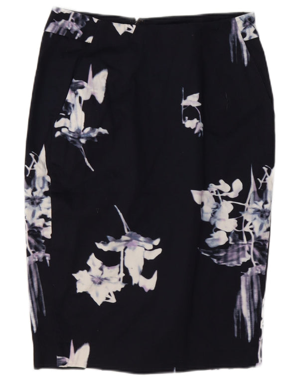 French Connection Damen Bleistiftrock UK 10 Small W28 Marineblau mit Blumenmuster