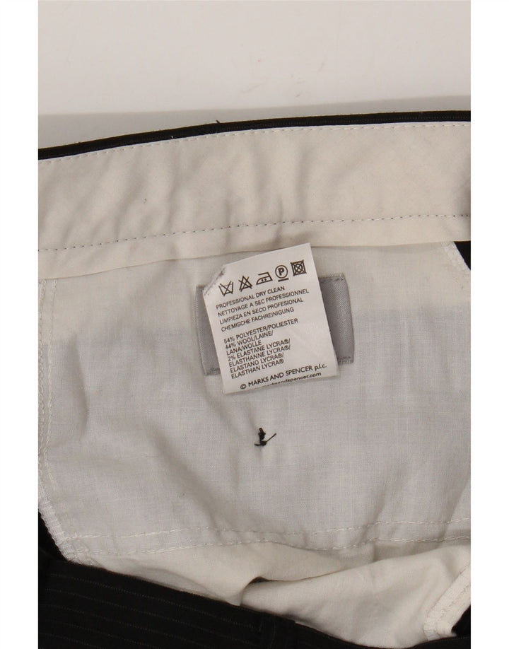 Marks & Spencer Herren-Anzughose mit Pegged-Anzug, W36 L33, schwarzes Nadelstreifen-Polyester