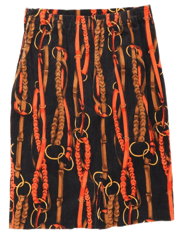 Vintage Damen Cordrock mit abstraktem Muster W26 Small Schwarz