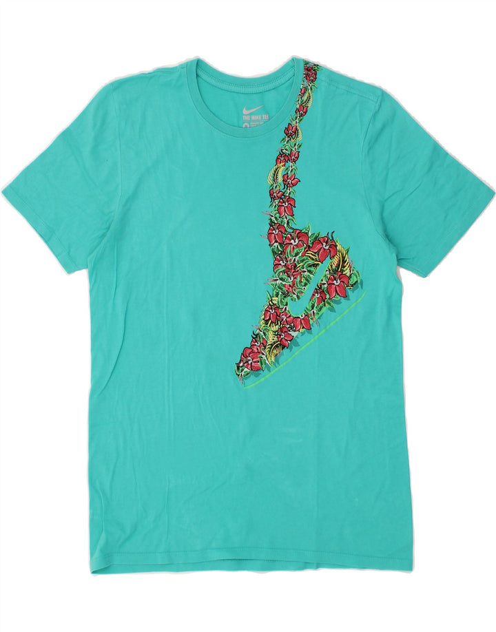 NIKE Womens Athletic Cut T-Shirt Top UK 14 Medium Blue Floral Vintage Nike and Second-Hand Nike from Messina Hembry 