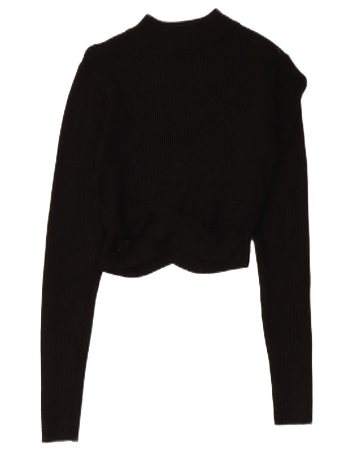 Zara Damen Crop Top Langarm UK 8 Small Schwarze Viskose