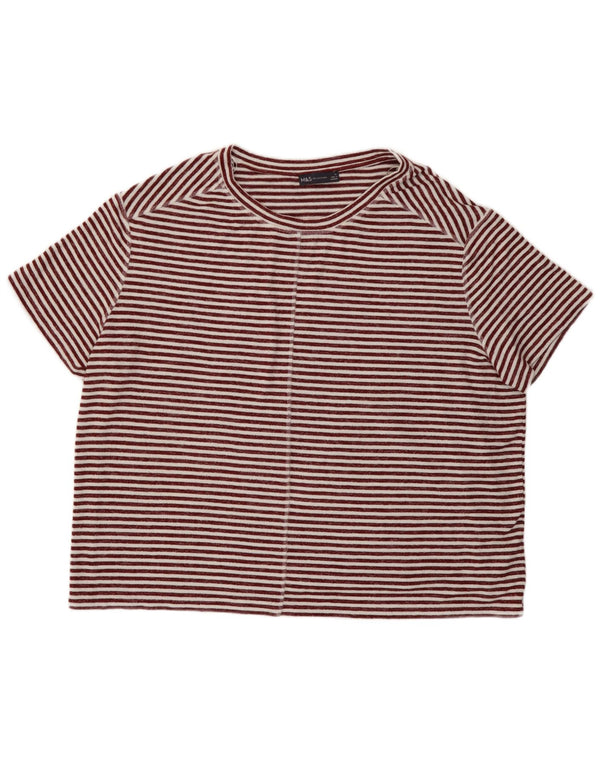 Marks & Spencer Damen Übergroßes T-Shirt-Oberteil UK 18 XL Burgunderrot gestreift