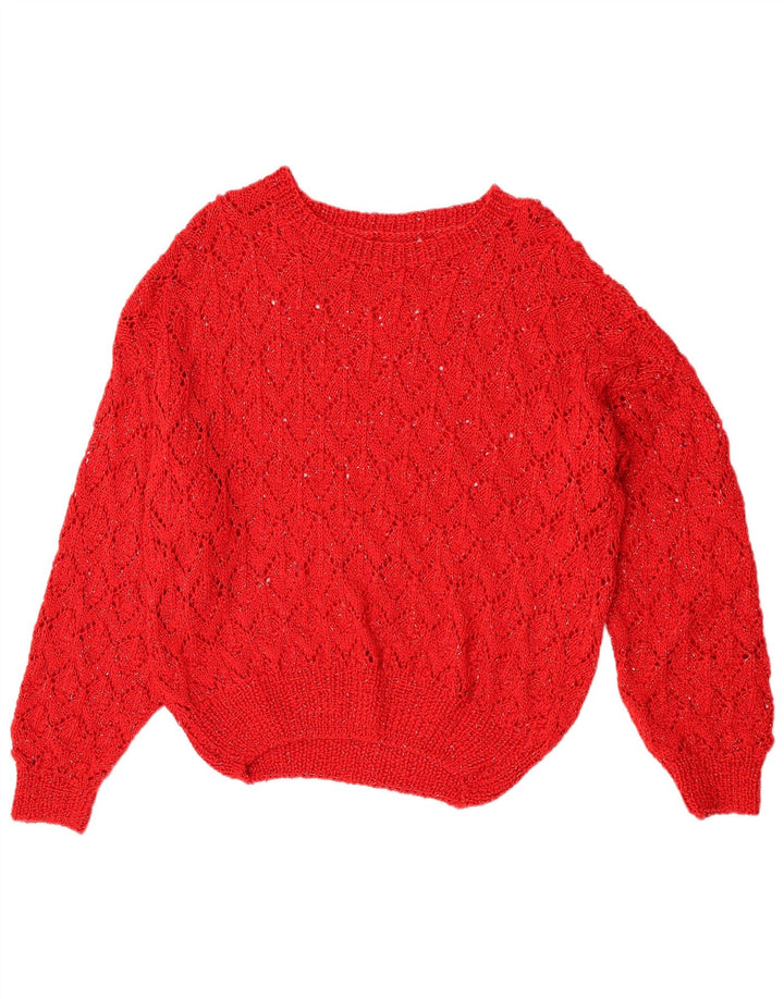 Vintage Damen Pullover mit U-Boot-Ausschnitt, UK 16, Groß, Rot