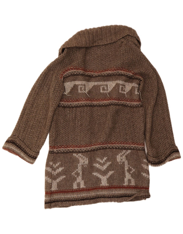 Trussardi Jeans Damen Longline-Cardigan-Pullover UK 14 Mittelbraun Aztec