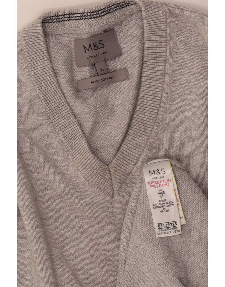 Marks & Spencer Herren-Pullover mit V-Ausschnitt, groß, grau gefleckte Baumwolle