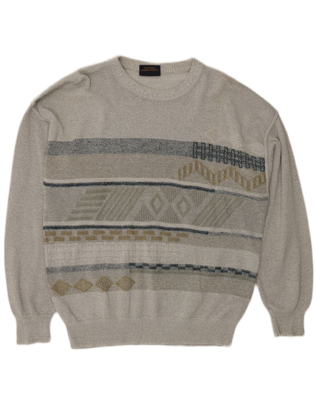 Greenfield Herren-Pullover mit U-Boot-Ausschnitt, groß, grau, geometrisch
