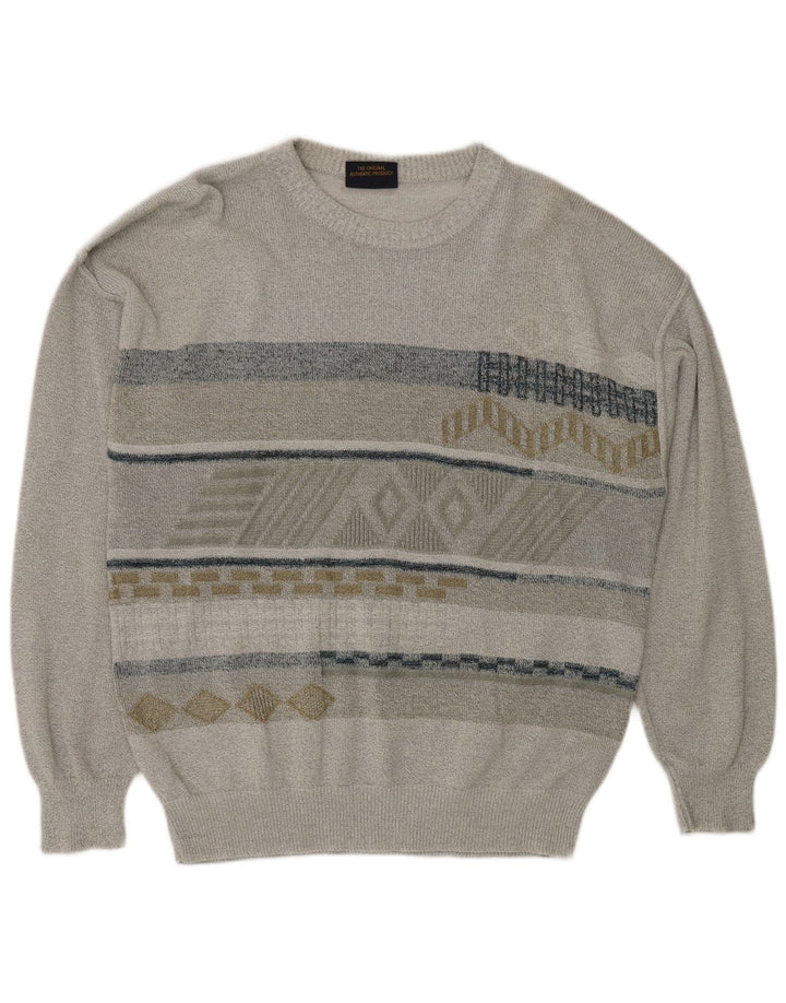 Greenfield Herren-Pullover mit U-Boot-Ausschnitt, groß, grau, geometrisch