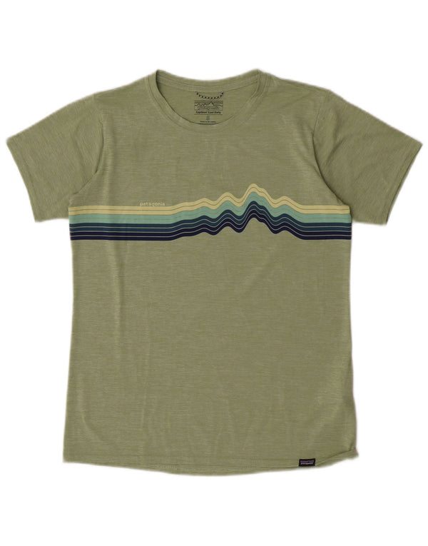Patagonia Herren-T-Shirt-Oberteil, klein, grün gestreift, Polyester