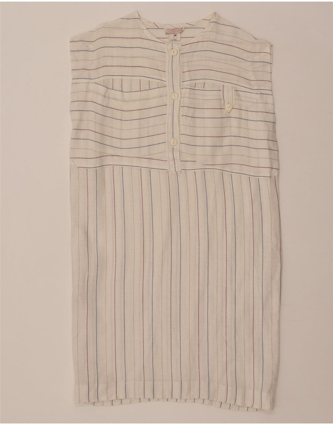 Vintage Damen Ärmelloses Etuikleid IT 42 Medium Off White gestreift