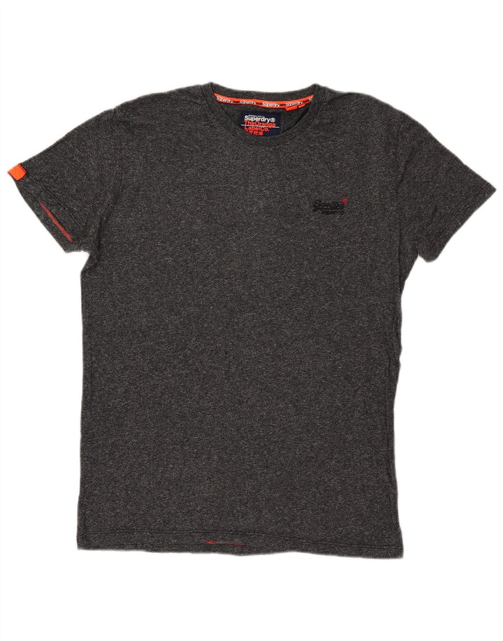 Superdry Herren T-Shirt-Oberteil aus mittelgrau gefleckter Baumwolle