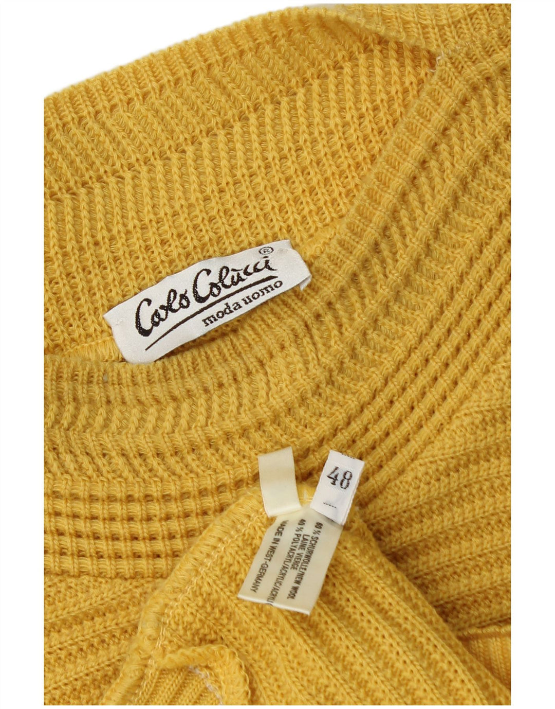 Carlo Colucci Herren-Pullover mit U-Boot-Ausschnitt, Größe 48, mittelgelbe Schurwolle