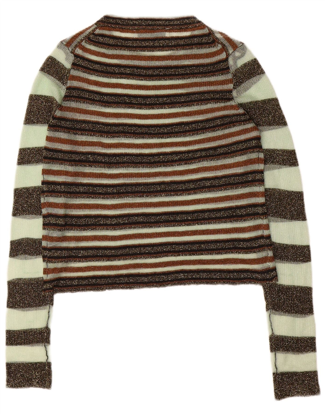 Zara Damen Crop Top Langarm UK 12 Medium Mehrfarbig gestreift