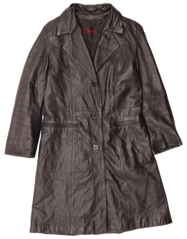 NEUE KOLLEKTION Damen-Ledermantel IT 44 Mittelschwarzes Leder