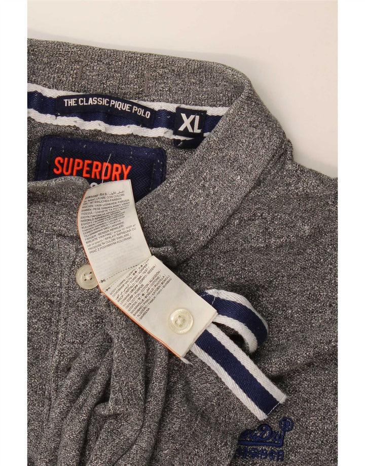 Superdry Herren-Poloshirt XL aus grau gefleckter Baumwolle