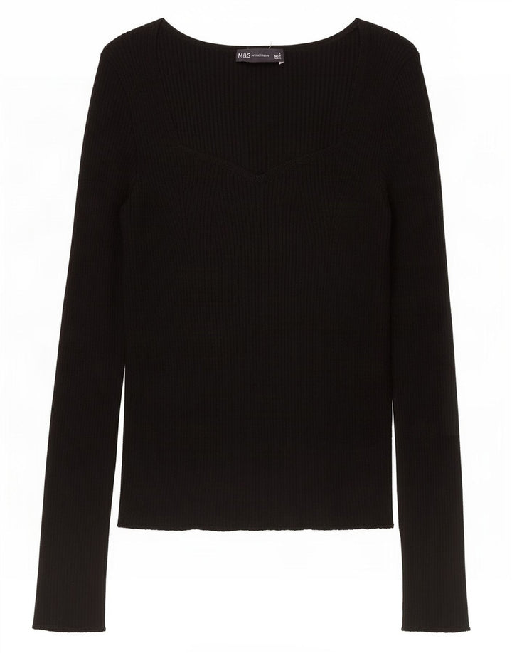 Marks & Spencer Damen Top Langarm UK 8 Small Schwarze Viskose