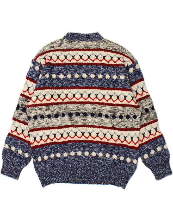 SEVRES Herren-Pullover mit Rundhalsausschnitt, IT 50, mittelblaue Fair-Isle-Wolle