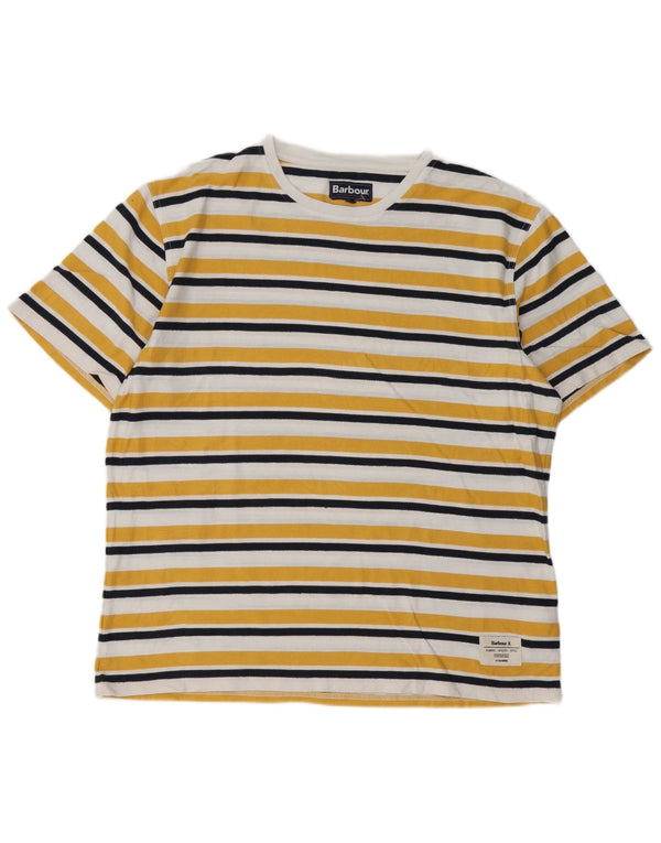 Barbour Mens T-Shirt Top XL Yellow Striped Cotton