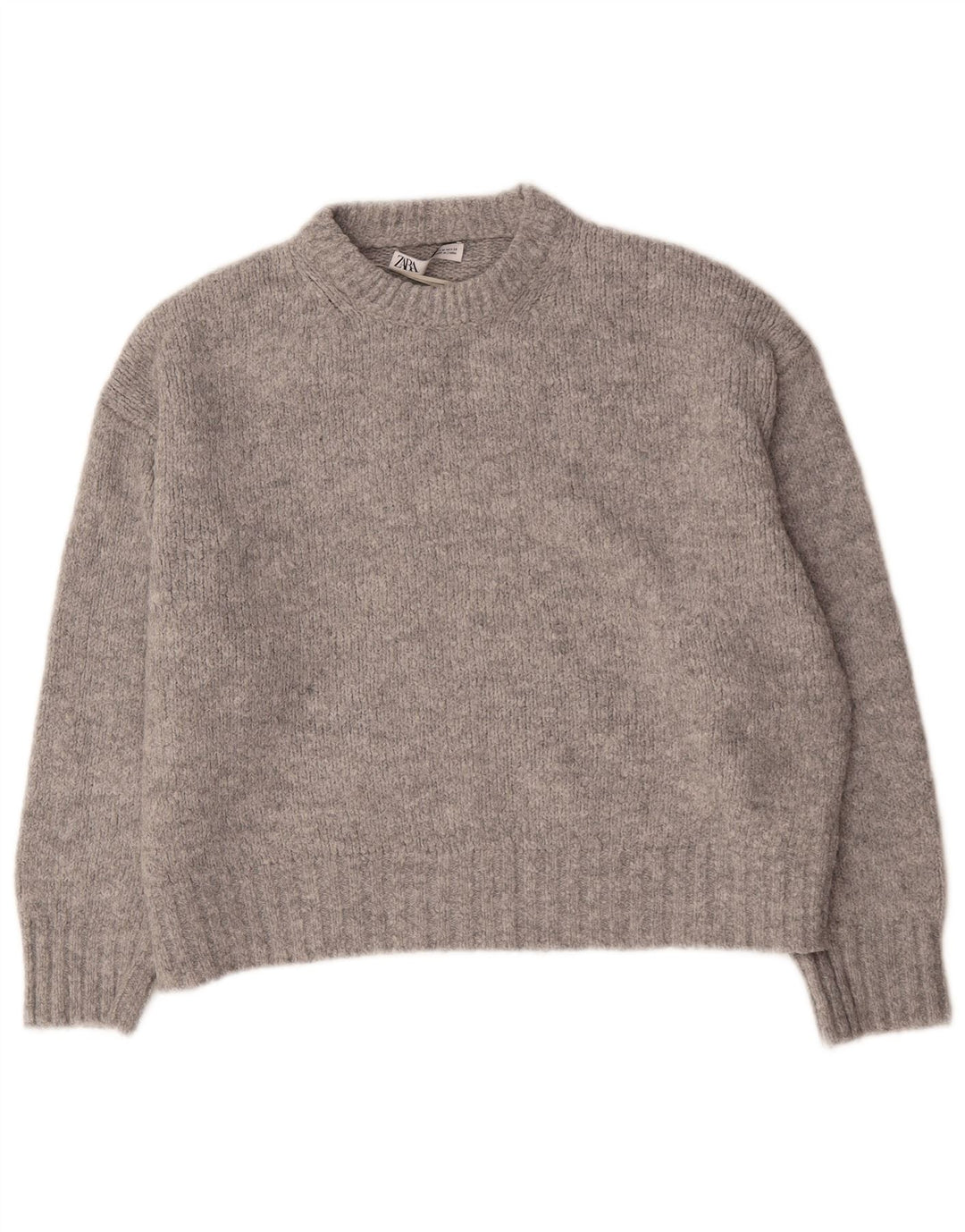 Zara Damen-Pullover, übergroß, Rundhalsausschnitt, Gr. 14, Mittelgrau, Acryl