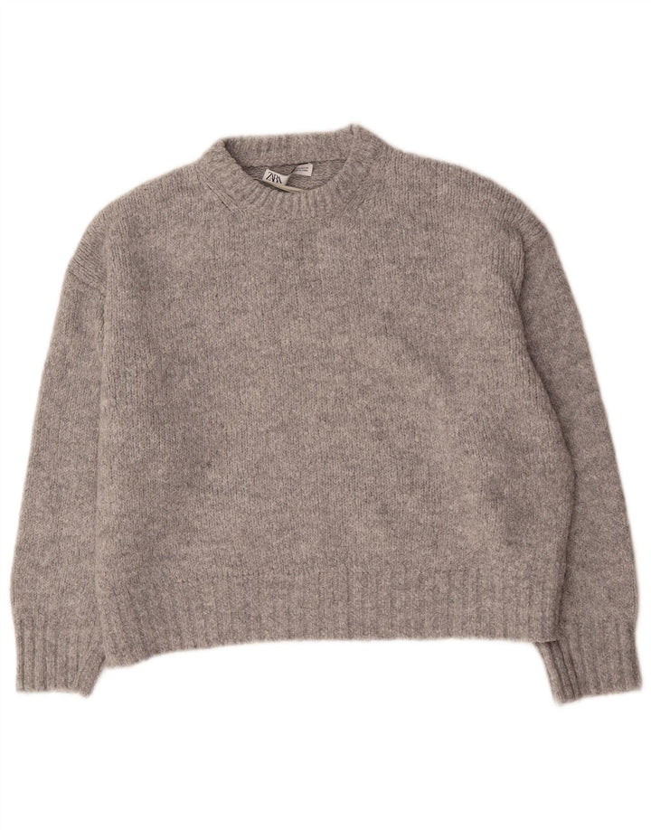 Zara Damen-Pullover, übergroß, Rundhalsausschnitt, Gr. 14, Mittelgrau, Acryl