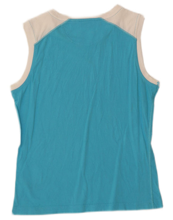 Champion Damen-Trägershirt UK 12 Mittelblaue Colourblock-Baumwolle