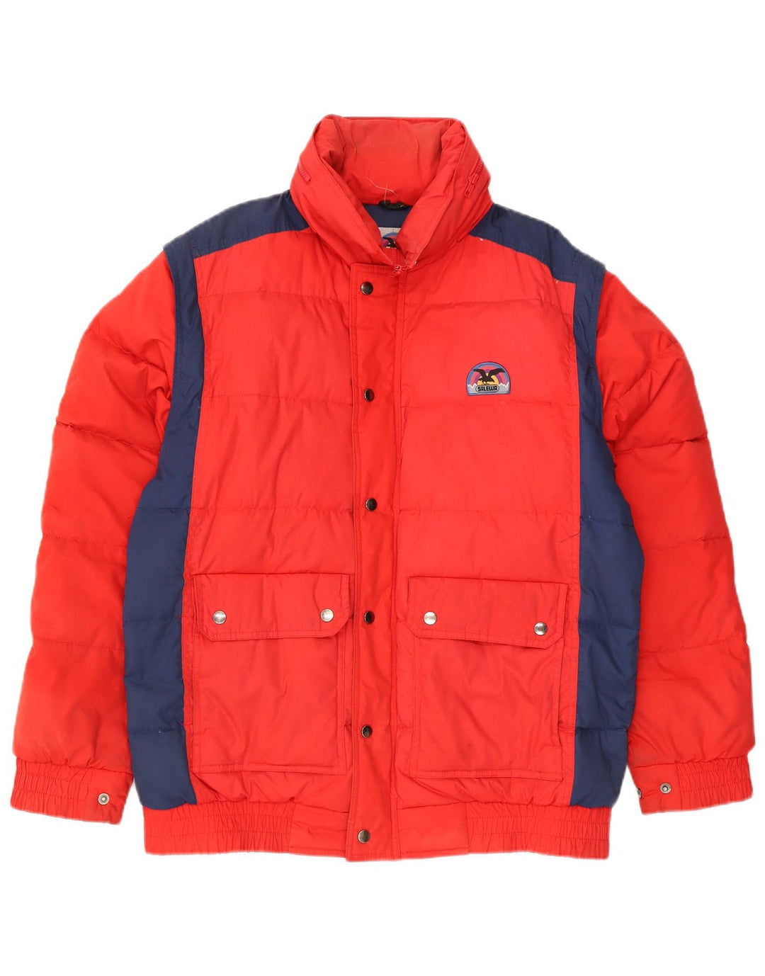 SALEWA Wattierte Herrenjacke mit Kapuze, UK 40, Größe L, Rot, Colourblock-Polyester