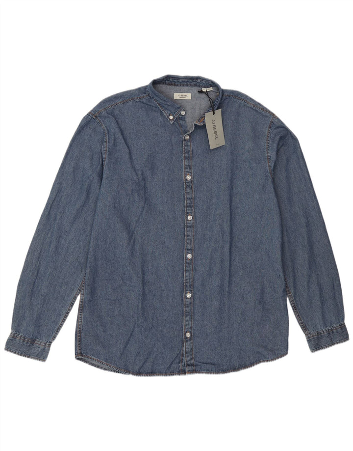 JJ Rebel Herren-Hemd, klein, aus blauer Baumwolle