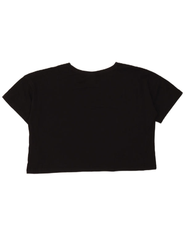 CHAMPION Damen Crop Oversize Graphic T-Shirt Top UK 18 XL Schwarz Baumwolle