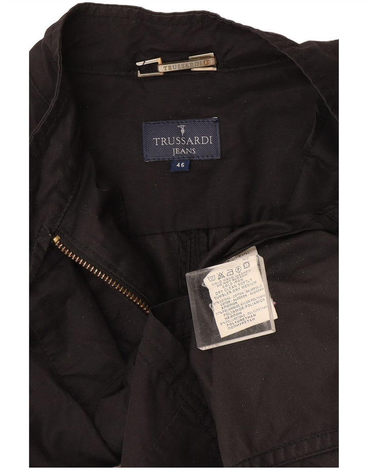 Trussardi Jeans Damen Crop Bomberjacke IT 46 Large Schwarze Baumwolle