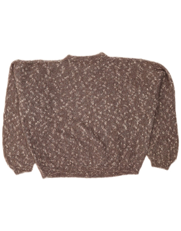 Vintage Damen Crop Rundhalspullover Pullover UK 24 4XL Braun meliert