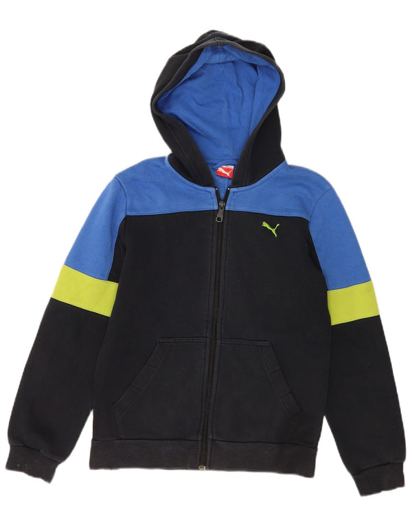 Puma Jungen-Kapuzenpullover mit Reißverschluss, 11–12 Jahre, schwarze Farbblock-Baumwolle
