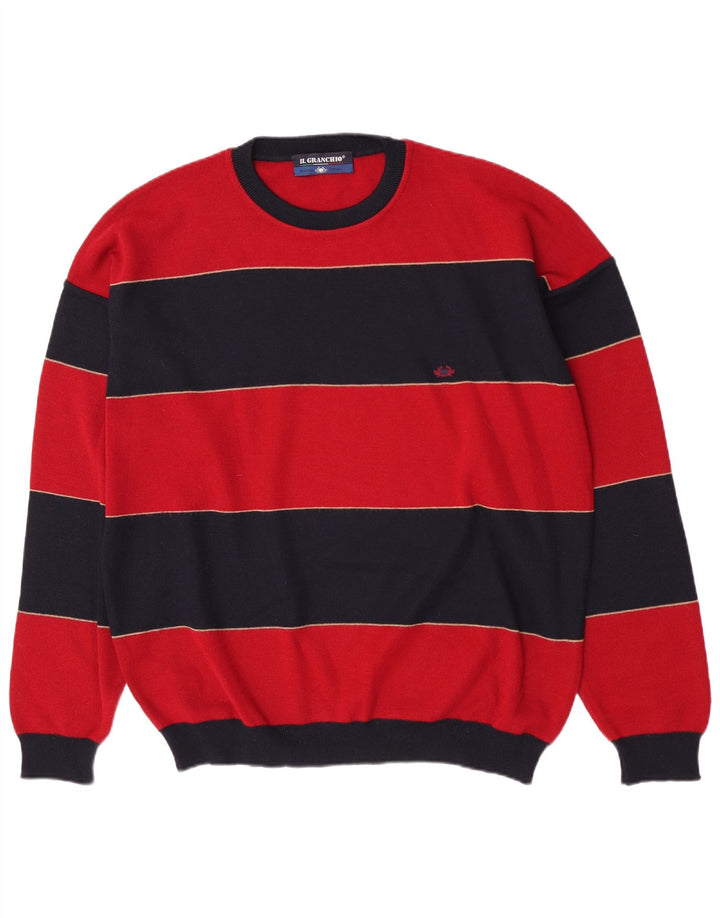 Il Granchio Herren-Pullover mit Rundhalsausschnitt, XL, rot gestreifte Wolle