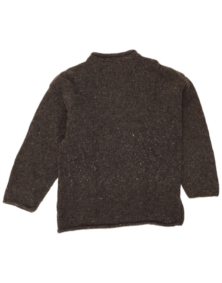 Vintage Herren Rollkragenpullover mit grafischem Rollkragen, mittelgrau meliert, Aztekenmuster
