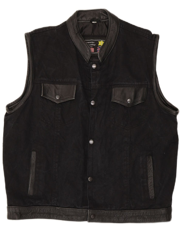 Vintage Herren Leder Utility Gilet UK 44 2XL Schwarzes Leder