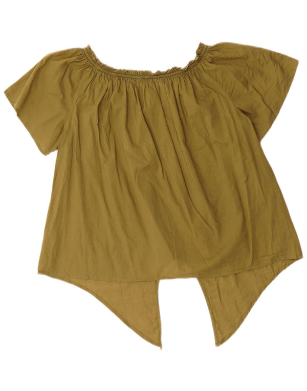 Benetton Womens Front Tie Off Shoulder Top UK 14 Medium Khaki