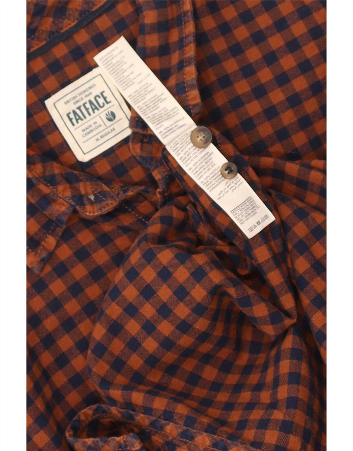 Fat Face Herren-Flanellhemd mit normaler Passform, XL, Orange, Gingham-Baumwolle