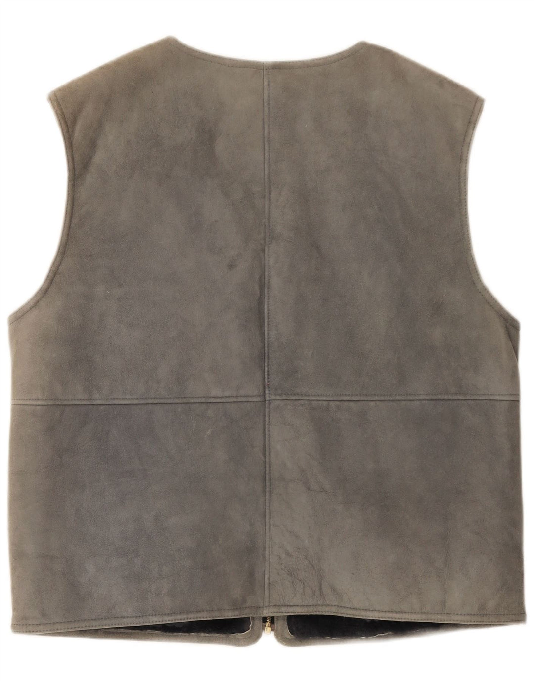 Vintage Mens Shearling Gilet IT 54 2XL Grey Leather