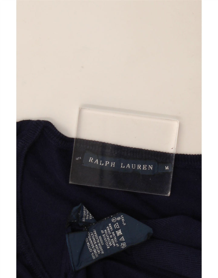 Ralph Lauren Damen-Pullover mit V-Ausschnitt, UK 12, mittelmarineblaue Baumwolle