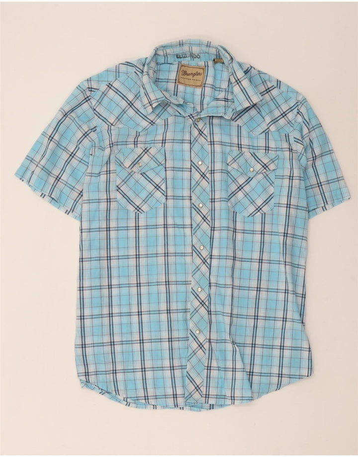 Wrangler Herren-Kurzarmhemd XL, blau kariert, Baumwolle
