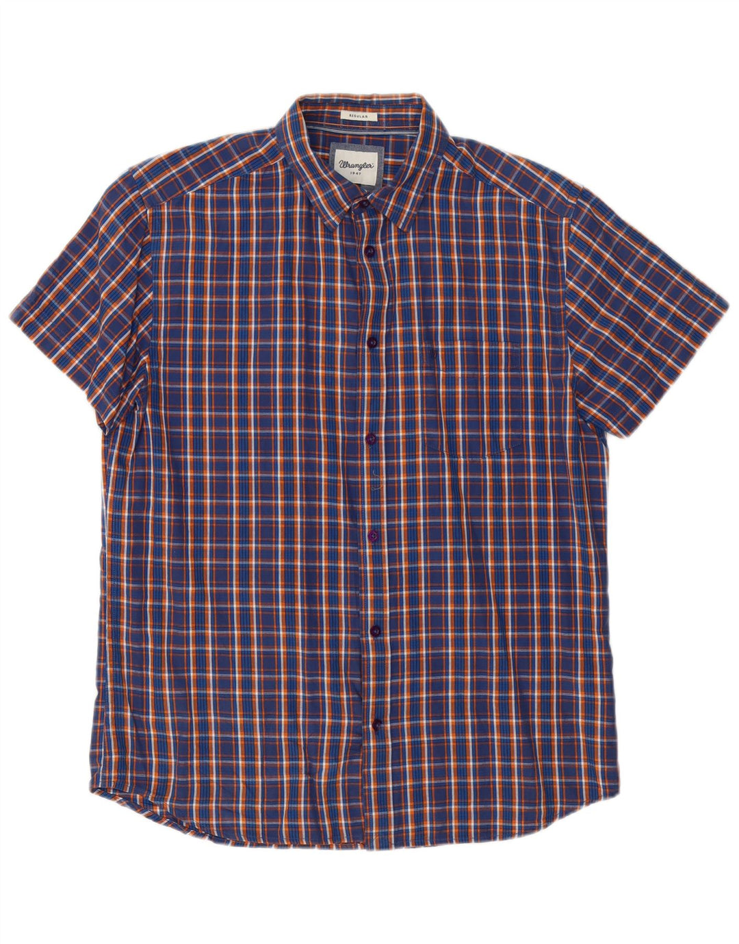 Wrangler Herren-Hemd, kurzärmelig, reguläre Passform, groß, marineblau, kariert, Baumwolle