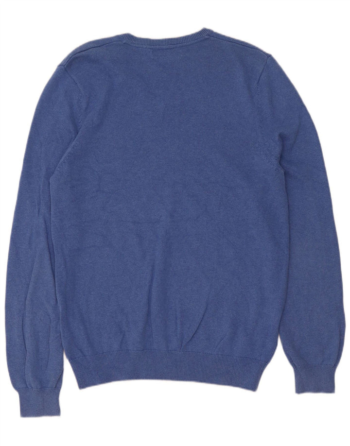 Marks & Spencer Herren-Pullover mit V-Ausschnitt aus mittelblauer Baumwolle