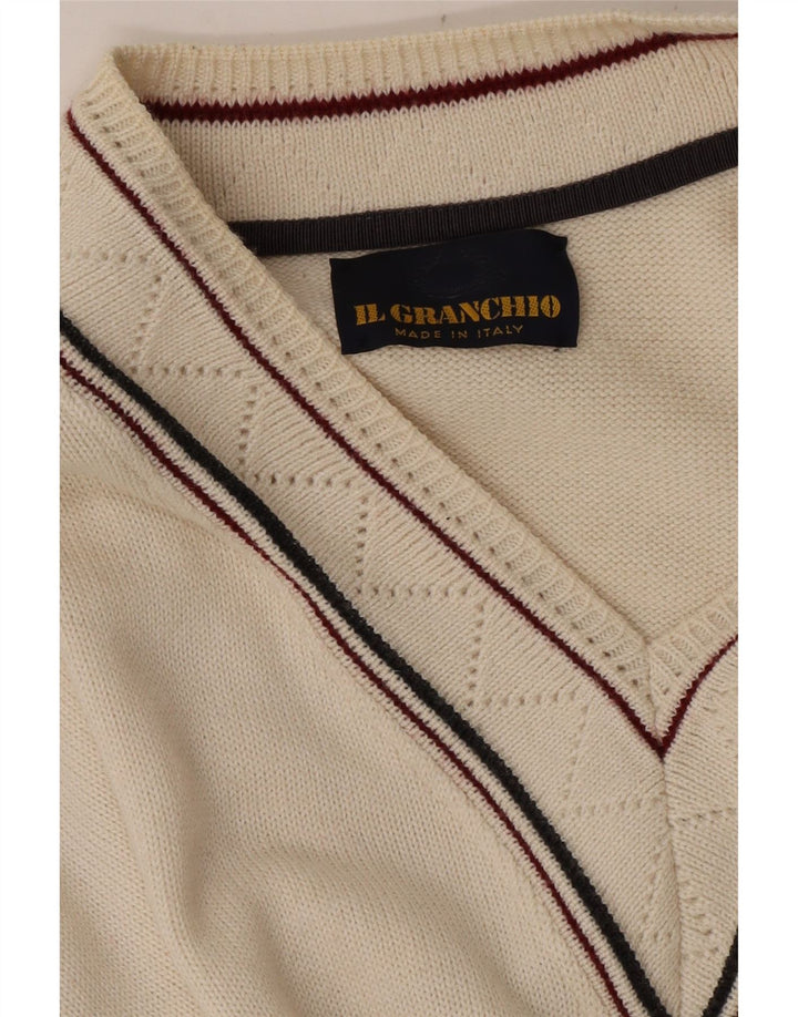 Il Granchio Herren-Pullover mit V-Ausschnitt, Größe L, Weiß, Argyle/Diamantmuster