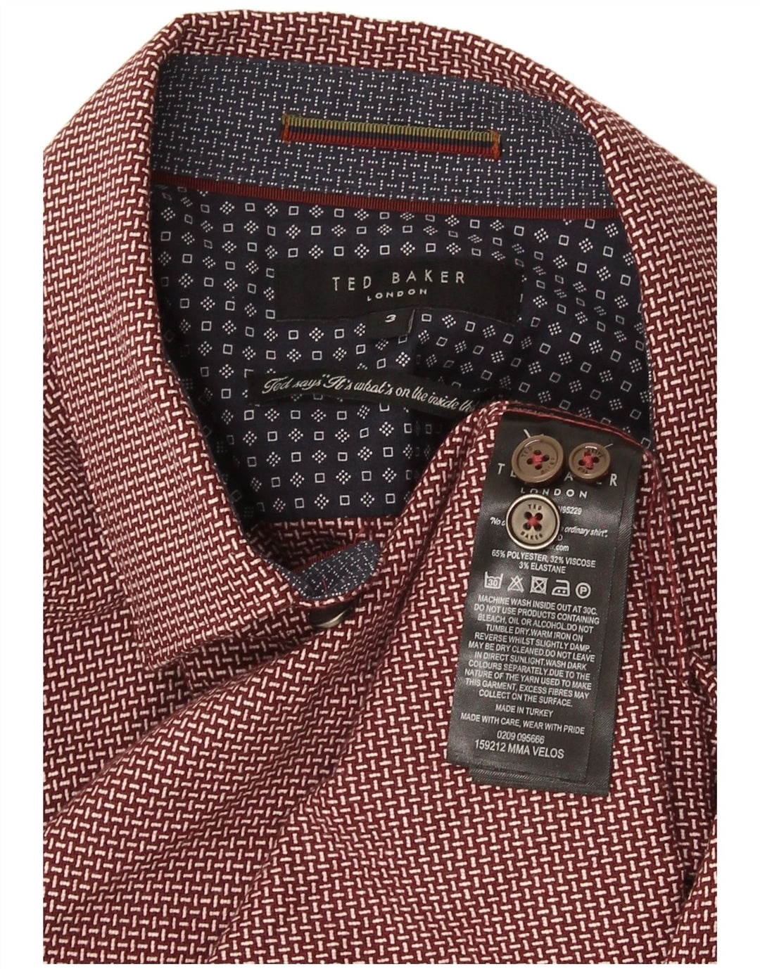 Ted Baker Herren-Hemd mit normaler Passform, Größe 3, mittleres Burgunderrot, geometrisches Polyester