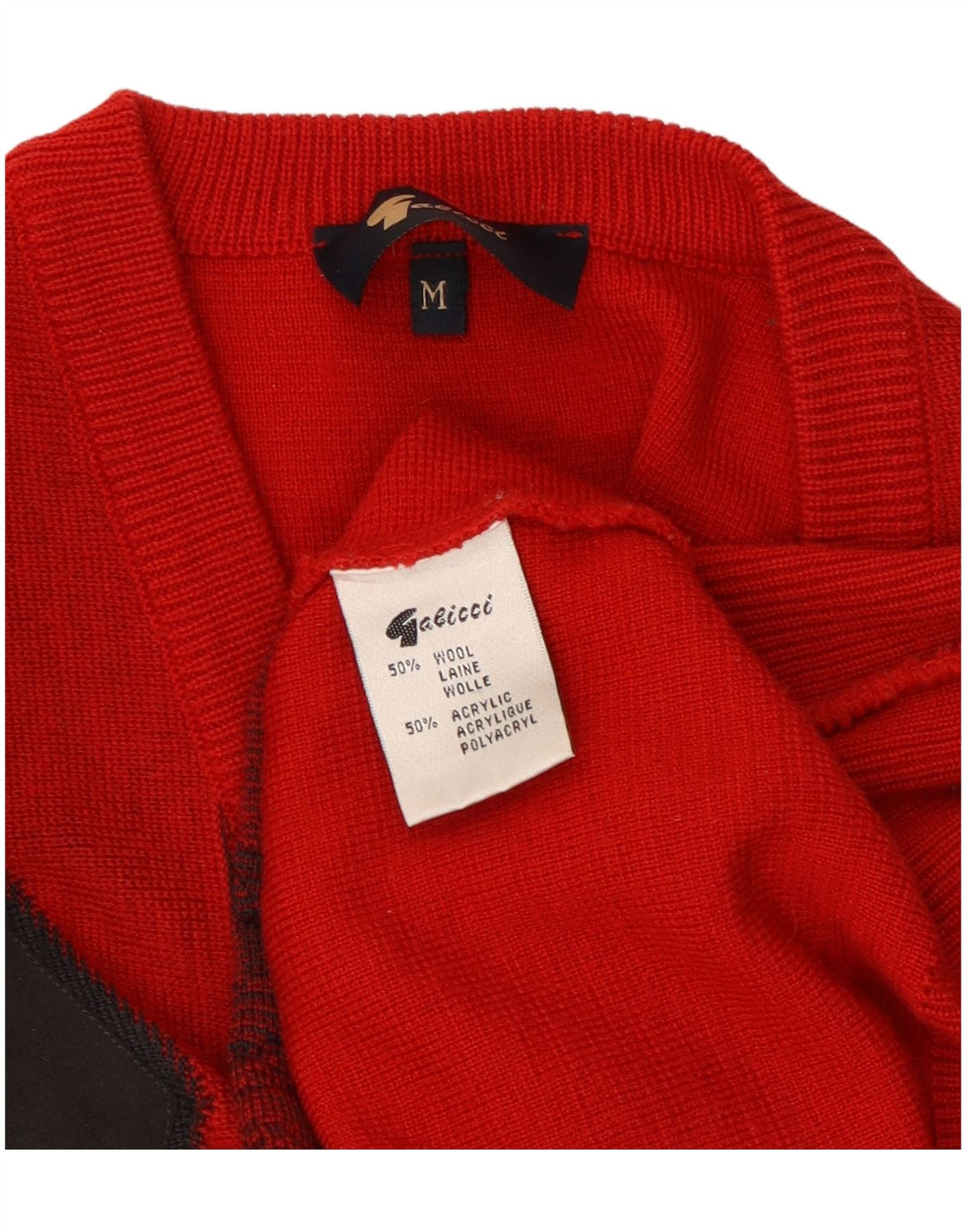 Gabicci Herren-Pullover mit V-Ausschnitt aus mittelroter, geometrischer Wolle