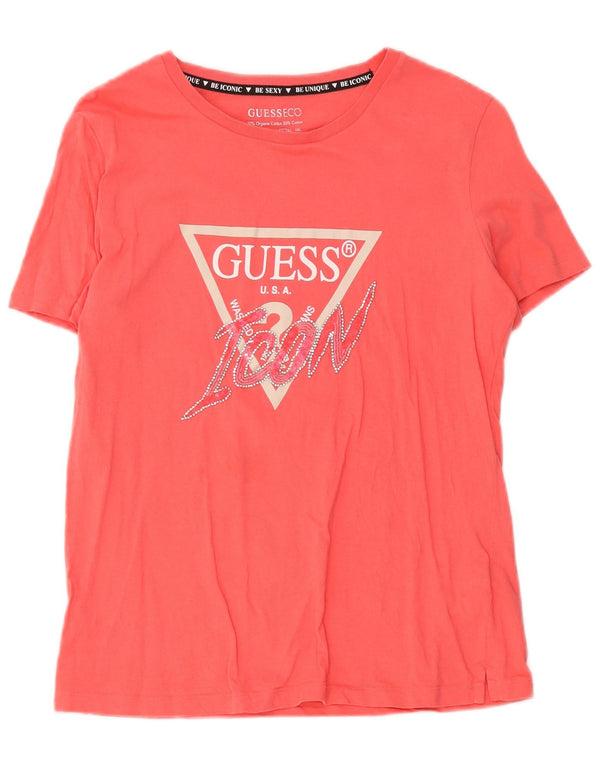 Guess Grafik-T-Shirt-Oberteil für Damen, UK 16, Größe L, Rosa, Baumwolle