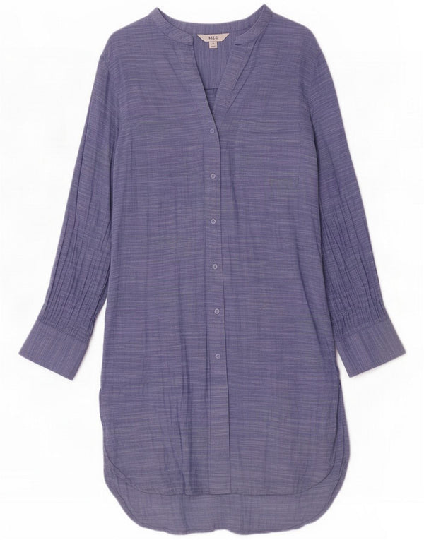 Marks & Spencer Damen-Hemdkleid, UK 14, mittelblau gefleckte Baumwolle