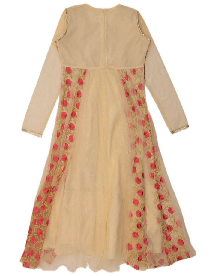 VINTAGE Damen Langarm-A-Linien-Kleid US 6 Medium Beige Floral