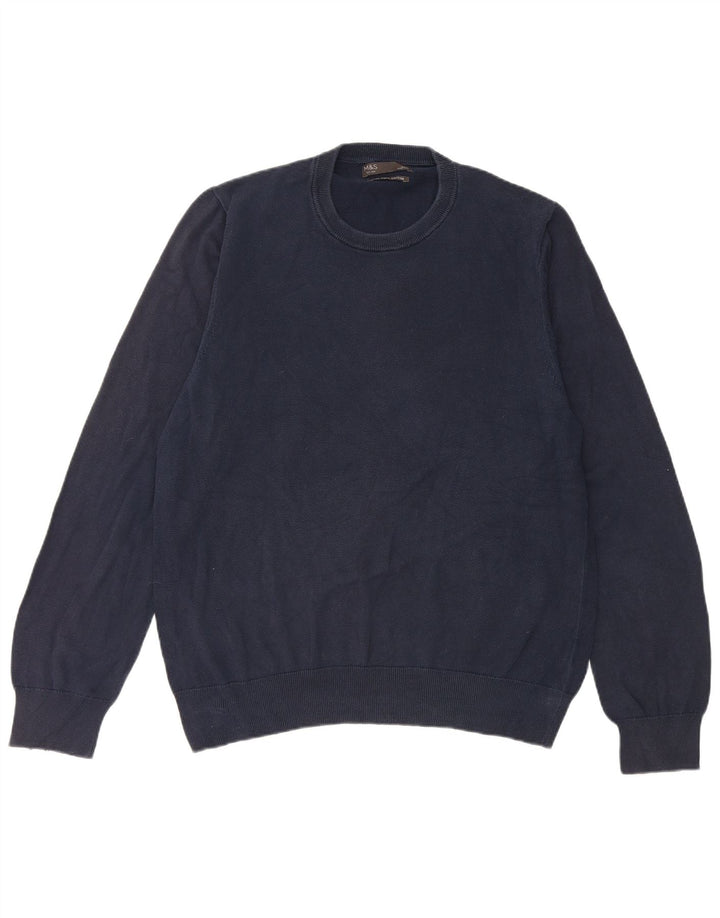 Marks & Spencer Herren-Pullover mit Rundhalsausschnitt, groß, marineblaue Baumwolle