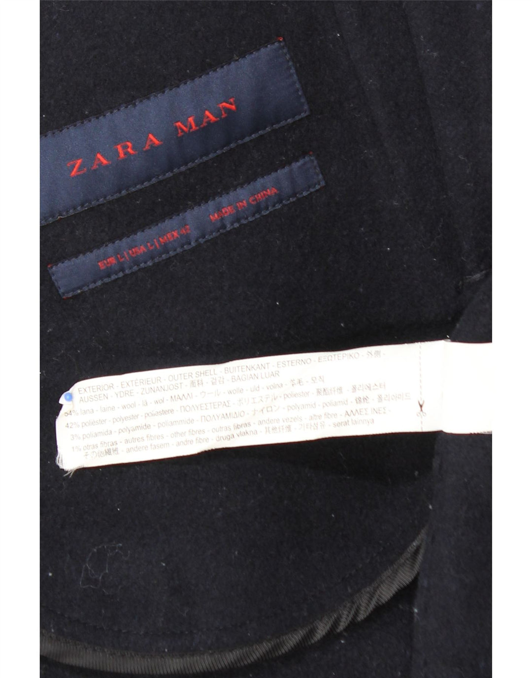 ZARA Mens Overcoat UK 40 Large Navy Blue Wool