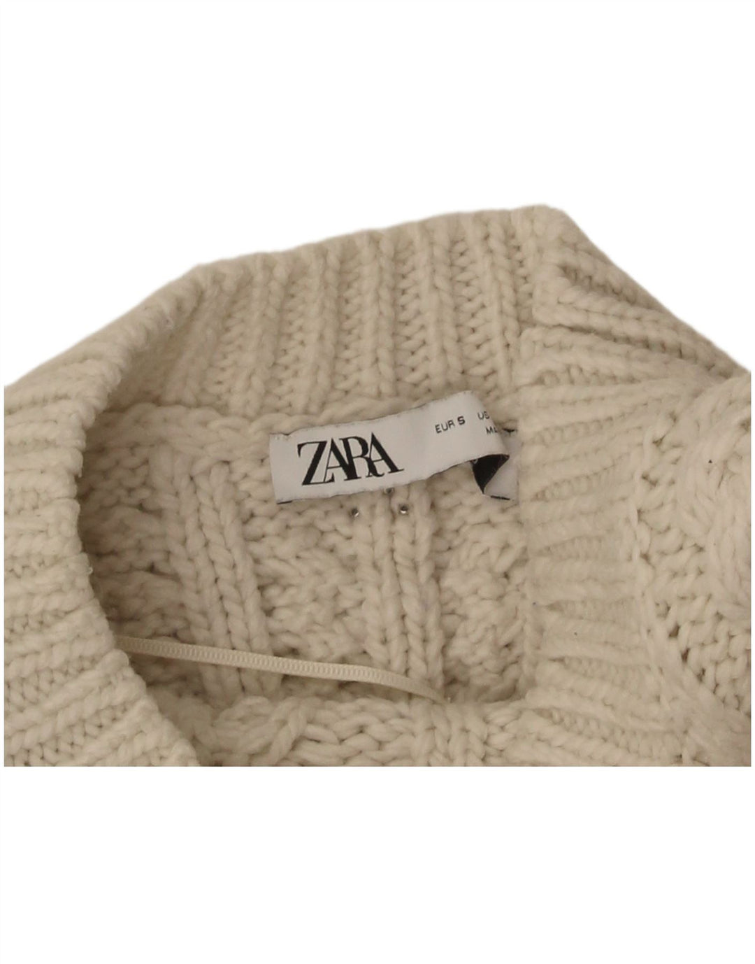 Zara Damen Crop Crew Neck Pullover Pullover UK 8 Small Off White Polyester